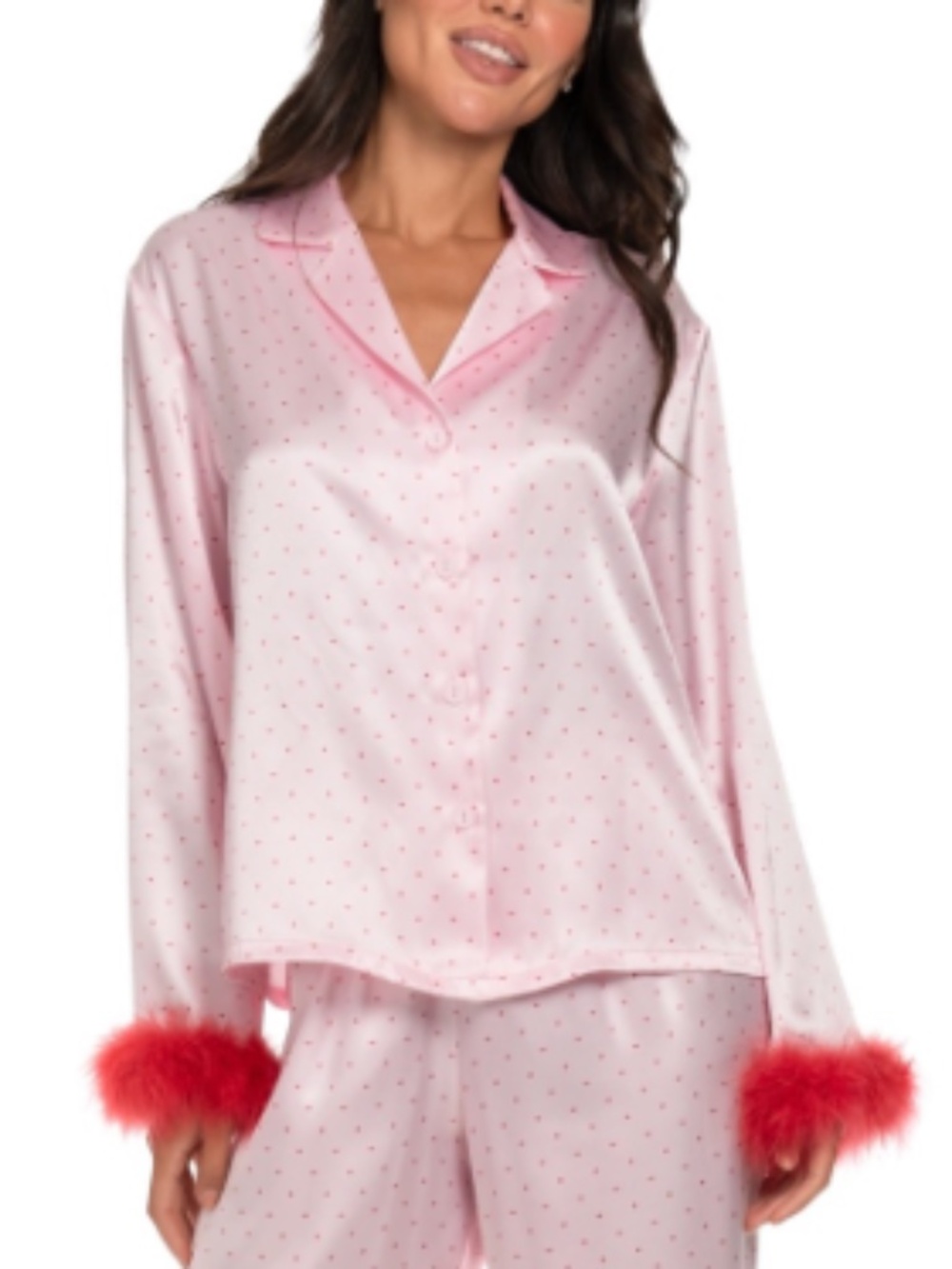 Linea Donatella Women's Marabou Faux-Fur Trimmed Pajama Set Rustcopper Large